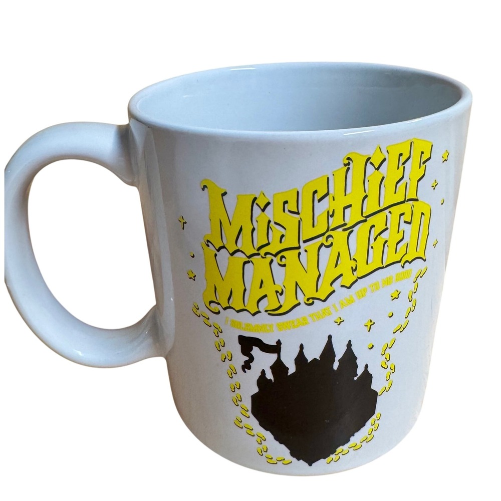 Zak Harry Potter Mischief Managed Hogwarts Crest Ceramic Coffee Mug White Yellow